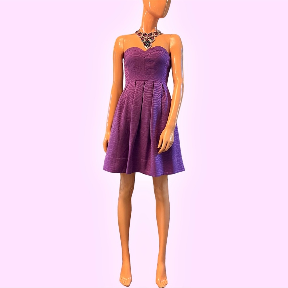 REBECCA TAYLOR Zebra Texture Strapless Fit and Flare Pouf Dress Wedding Guest